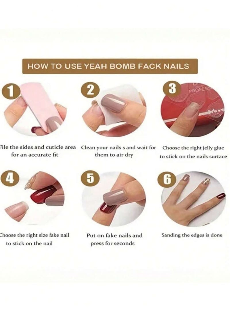 أظافر تركيب قصيرة بيضاوية لون عنابي 24 قطعة – أظافر لامعة للخريف والمناسبات مع إطلالة أنيقة - Image 4